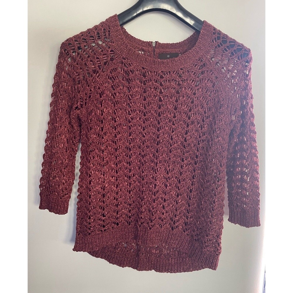 Women's Fenn Wright Manson Crochet Burgundy 3/4 Length Sleeve Sweater Size L